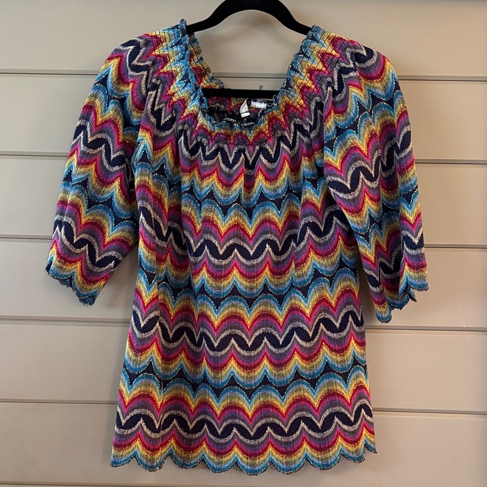 Tina Trunk Multi-Color Chevron Knit Women’s Top - off shoulder option, stretch
